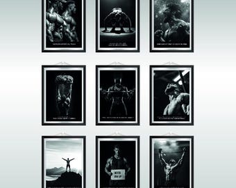 Conjunto de carteles motivacionales de gimnasio, gimnasio, arte mural, decoración artística deportiva, conjunto de carteles de fitness, impresión de gimnasio deportivo, conjunto de motivación, conjunto deportivo digital