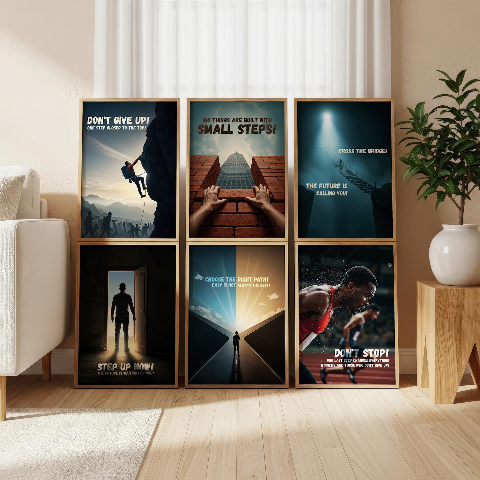 Motivational Wall Art Set of 6, Inspirational Quote Prints, Success ...