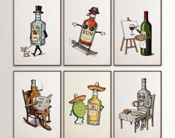 Muurkunst cocktailbar, print vintage barwagen, poster Whiskey & Cheers, decorcadeau thuisbar, digitale download