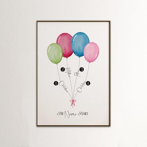 Names Personalized Poster Print, Personalized Family Art, Balloons, Personalized gifts, Home Decor, Gift Ideas, Wall Art, Digital Download