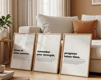 Motivational Poster Set of 3, Uplifting Quote, Positive Vibes Typography Print, Minimalist Wall Art, Office & Home Decor, Motivation Quotes