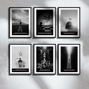Set de 6 carteles motivacionales imprimibles, frases inspiradoras, impresiones modernas para oficina en casa, arte mural motivacional.