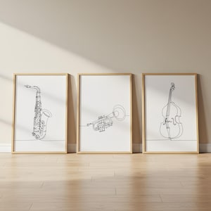 Music One Line Drawing Set of 3, Wall Art Decor Poster, Printable wall art, Music Wall Art Print Gift, Music Home Poster, Trendy Gift