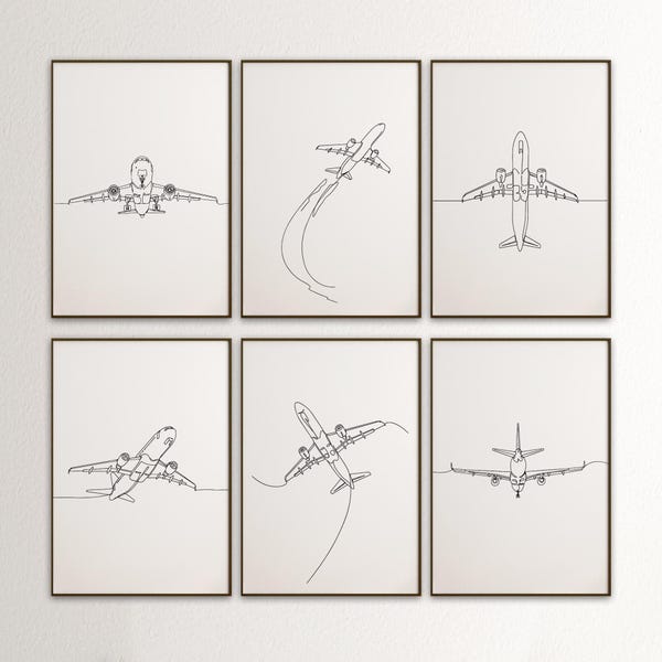 Flugzeug Drucke Set von 6, Flugzeug Linie Kunstdruck, Kinderzimmer, Flugzeug Zeichnung, Flugzeug Kinderzimmer, Flugzeug Druck, Luftfahrt Dekoration, Printable