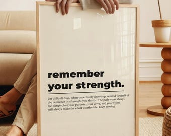 Erinnerung an Ihre Stärke Motivationszitat Wandkunst, Haus Büro Wandkunst, erbauliches Zitat, druckbare Wandkunst, Motivationszitate Kunstdruck