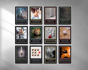 Lot de 12 oeuvres d'art murales motivantes, impressions de citations inspirantes, lot de décorations pour bureau à domicile, affiches sur l'état d'esprit de réussite, téléchargement numérique