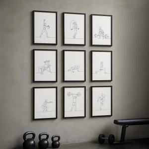 Set of 9 Fitness Gym Decor, One Line Wall Art Poster, Digital Print, Wall Decor, Home Gym Decor, Fitness Prints, Wall Art, Instant Dowloaded