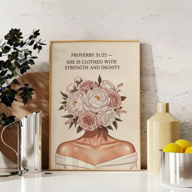 Proverbs 31:25 Minimalist Christian Wall Art, Modern Bible Verse Print ...