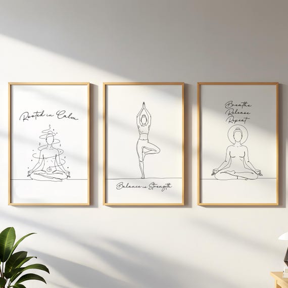 Yoga Line Art Poster Set, Calm Strength, Minimalist Meditation Wall Decor, Printable Zen Art for Wellness Spaces, Digital Posters Home Decor