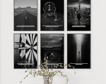 Lot de 6 oeuvres d'art murales motivantes, impressions de citations inspirantes, lot de décorations de bureau à domicile, affiches de réussite modernes, téléchargement numérique