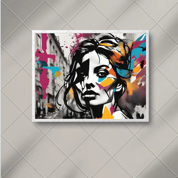 Graffiti Woman Abstract Expressionism - Digital Download Printable Wall Art - Landscape Orientation - Download HD JPG
