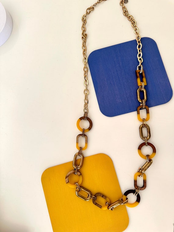Vintage Statement Necklace - Yellow & Brown - image 1