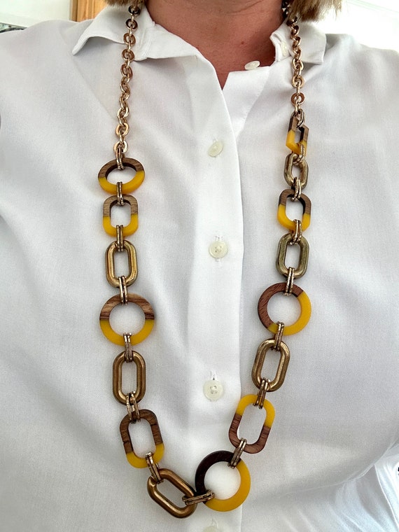 Vintage Statement Necklace - Yellow & Brown - image 3