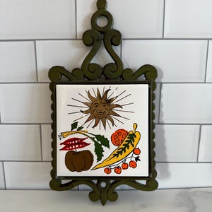 Vintage Cast Iron Trivet | Ceramic Tile Hot Plate | HS Japan