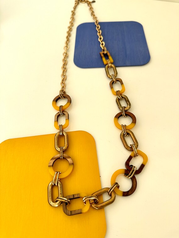 Vintage Statement Necklace - Yellow & Brown - image 5