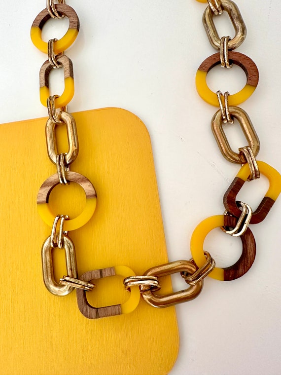 Vintage Statement Necklace - Yellow & Brown - image 2