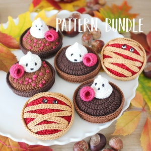 Zestaw wzorów szydełkowych na tartaletki na Halloween [TYLKO WZÓR CYFROWY] [Amigurumi na Halloween, upiorne jesienne dekoracje, duch i mumia, jedzenie do zabawy]