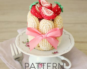 Patrón de crochet para tarta Charlotte de fresa [SOLO PATRÓN DIGITAL] [amigurumi de comida, comida de juguete, decoración de comida, regalo hecho a mano]