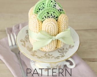 Patrón de crochet para tarta Charlotte de kiwi [SOLO PATRÓN DIGITAL] [amigurumi de comida, comida de juguete, decoración de comida, regalo hecho a mano]