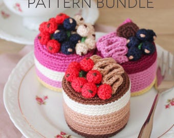 Currants Mousse Cake Crochet Pattern Bundle [DIGITAL PATTERN ONLY] [food amigurumi, toy food, play food, food decor, handmade gift]