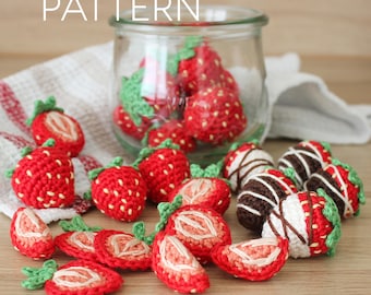 Patrón de crochet de amigurumi de fresa [SOLO PATRÓN DIGITAL] [amigurumi de comida, comida de juguete, comida falsa, decoración de comida, patrón de crochet de frutas]