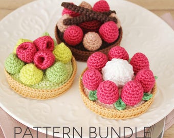 The Raspberry Series: Tartlet Crochet Pattern Bundle [DIGITAL PATTERN ONLY] [food amigurumi, cake crochet pattern, toy food, food decor]