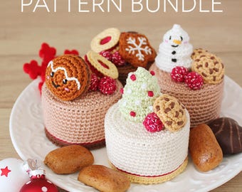 Paquete de patrones de crochet para tartas de mousse con coberturas navideñas [SOLO PATRÓN DIGITAL]