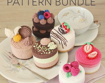 Bundel met patisseriehaakpatroon met amigurumi-moussecakes [ALLEEN DIGITAAL PATROON]