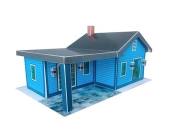 Materiales de diseño para maqueta de casa de papel DIY a escala 1/64: cabaña azul para diorama de Hotwheels