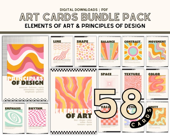 Printable art teacher resource y2k design material art class activity element of art principle of design card set visual design bundle pack