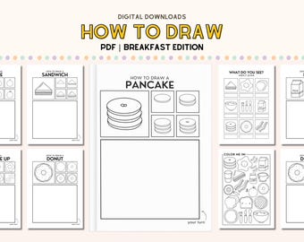 Como desenhar livro de desenho infantil com tema de café da manhã, guia de desenho passo a passo, aprenda a desenhar, copie a imagem, coisas fofas para crianças, atividade artística