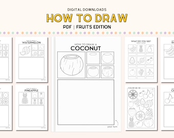 Como desenhar frutas passo a passo para crianças Livro de desenho em PDF Aprenda a desenhar Download digital Recursos para professores de arte Atividade para aulas de arte