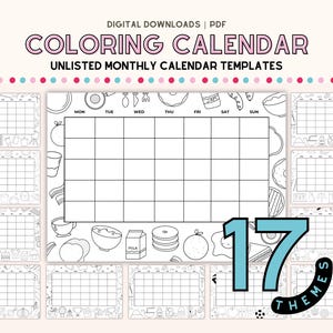 Undated Coloring Calendar Printable Kids Monthly Calendar Coloring Pages for Planner Pdf Calendar Template Color in Planner Coloring Page