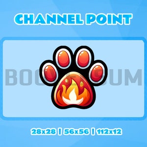 Könnte beinhalten: Ein roter und schwarzer Pfotenabdruck mit einer Flamme im Inneren. Der Pfotenabdruck befindet sich auf einem blauen Hintergrund mit dem Text "CHANNEL POINT" darüber und "28x28 | 56x56 | 112x12" darunter.