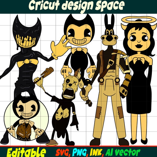 Editable SVG Bendy Tom,Piper Sticker,Concept bendy,Beast Bendy, Fisher Ink demonz 2, Alice Angel,Coloring Pages Bendy Printable for Birthday