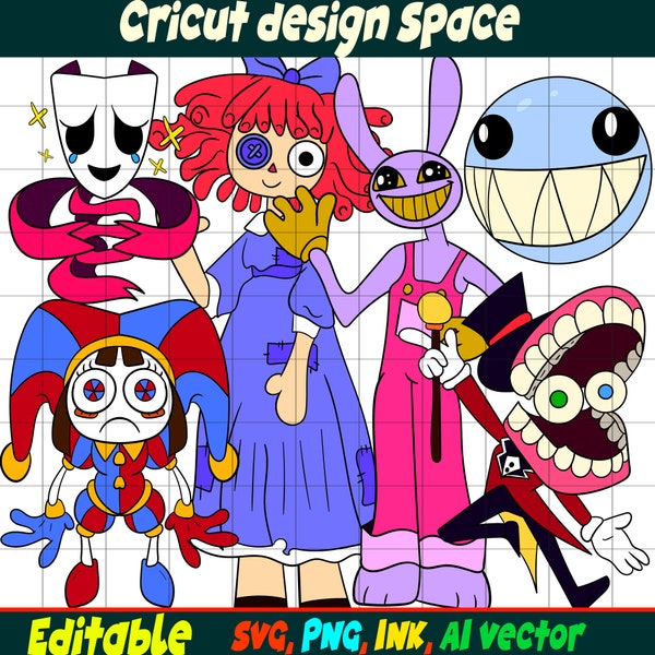 Customizable The amazing digital circus SVG, Pomni Head, Gangle, Jax, Ragatha, Bubble,Coloring Ink pages SVG,Png,Printable For Birthday Gift