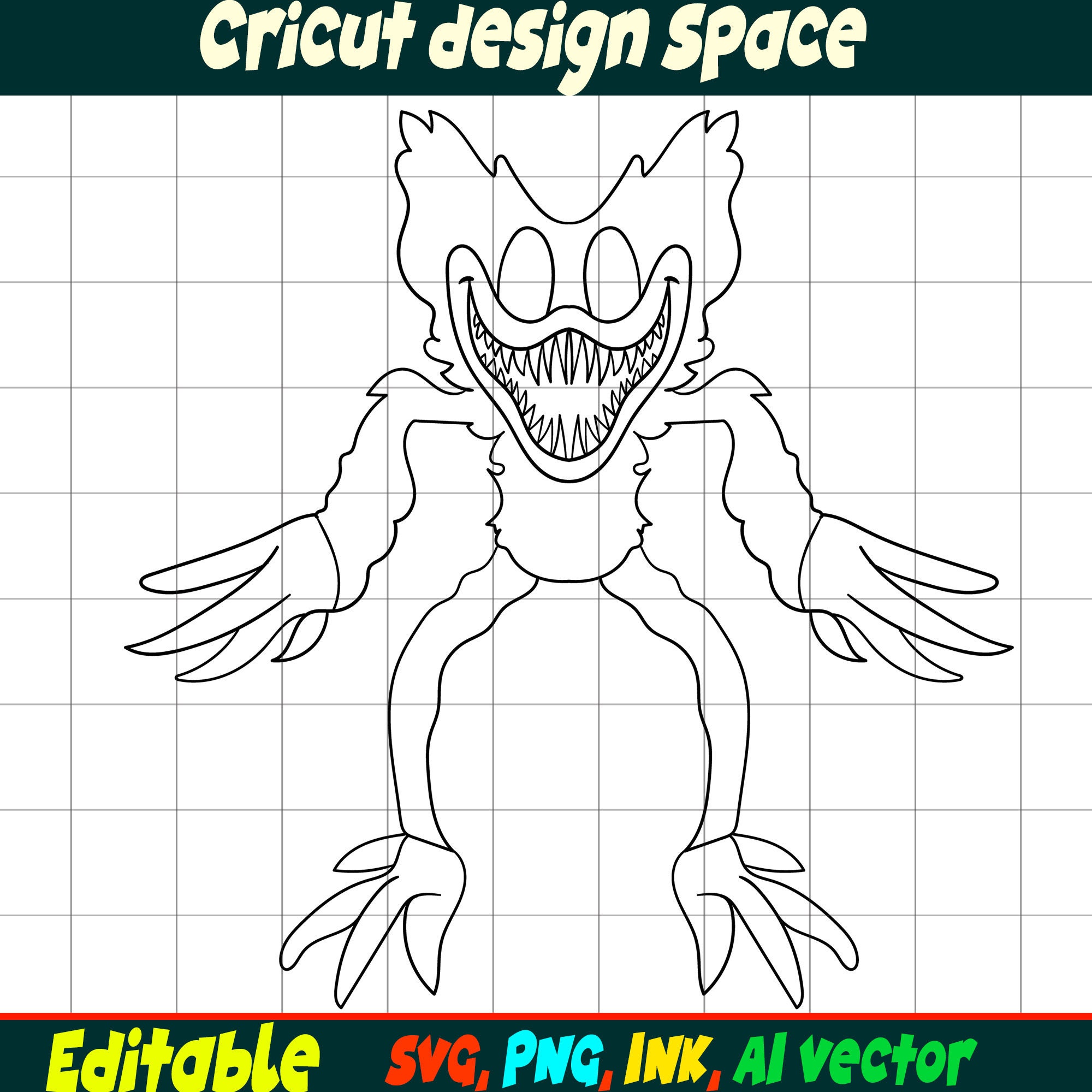 Customizable Twisted Nightmare Huggy Wuggy Poppy Playtime SVG Coloring