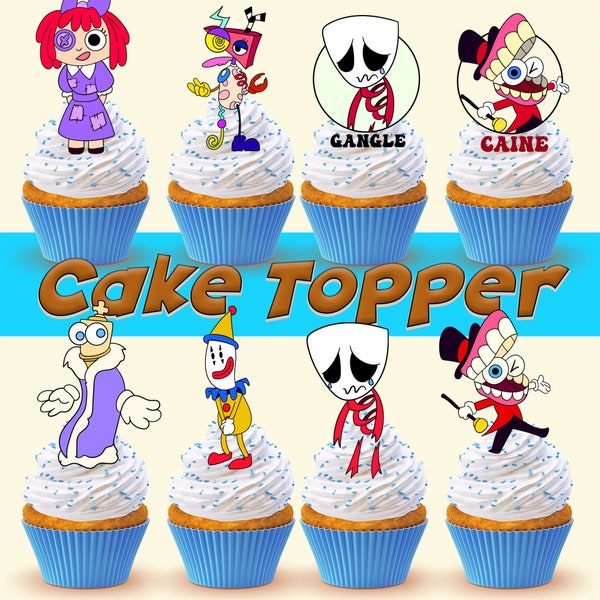 Cupcake Toppers The amazing digital circus Jax,Pomni,Ragatha,Zooble,Caine, Ink Printable Cupcake Toppers for Birthday Gift,instant Download