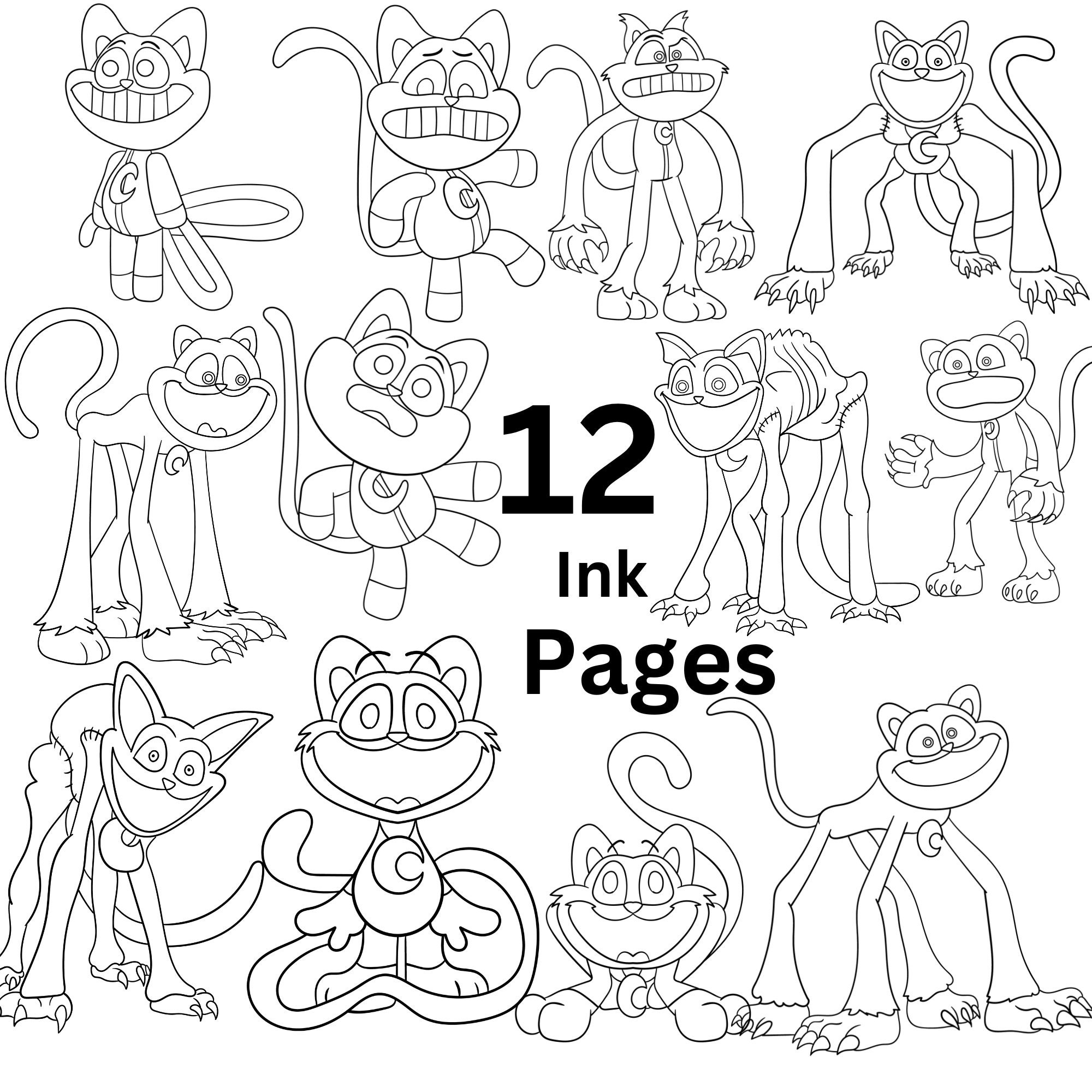 12 Ink Pages Catnap Printable Png Smilling Critters Coloring Pages for ...