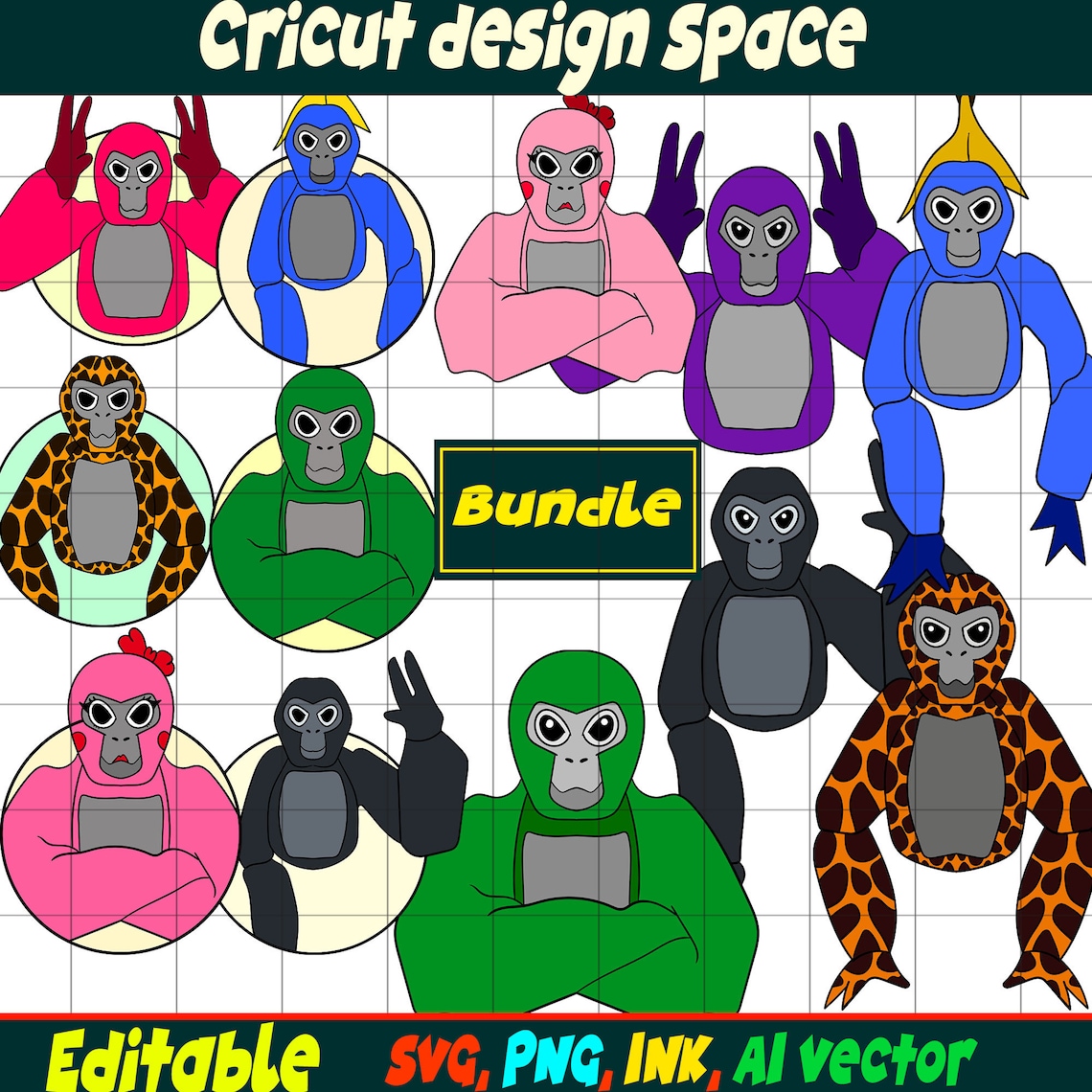 Editable Gorilla Tag Stickers SVG, Gorilla Tag Coloring Books, Gorilla ...