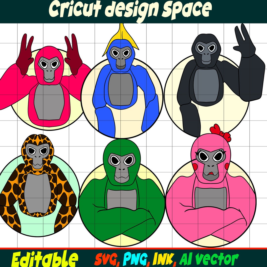 Editable Gorilla Tag Stickers SVG, Gorilla Tag Coloring Books, Gorilla ...