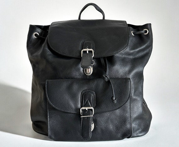 Vintage Black Leather Abro Backpack Made in Italy - Etsy