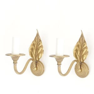 Pair of antique brass wall sconces – ash leaf motif, 20th century