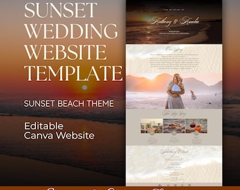 Sunset Beach Wedding Website Canva Template, Summer Wedding Destination, Simple Bridal Site, Sophisticated Invitation, Wedding RSVP