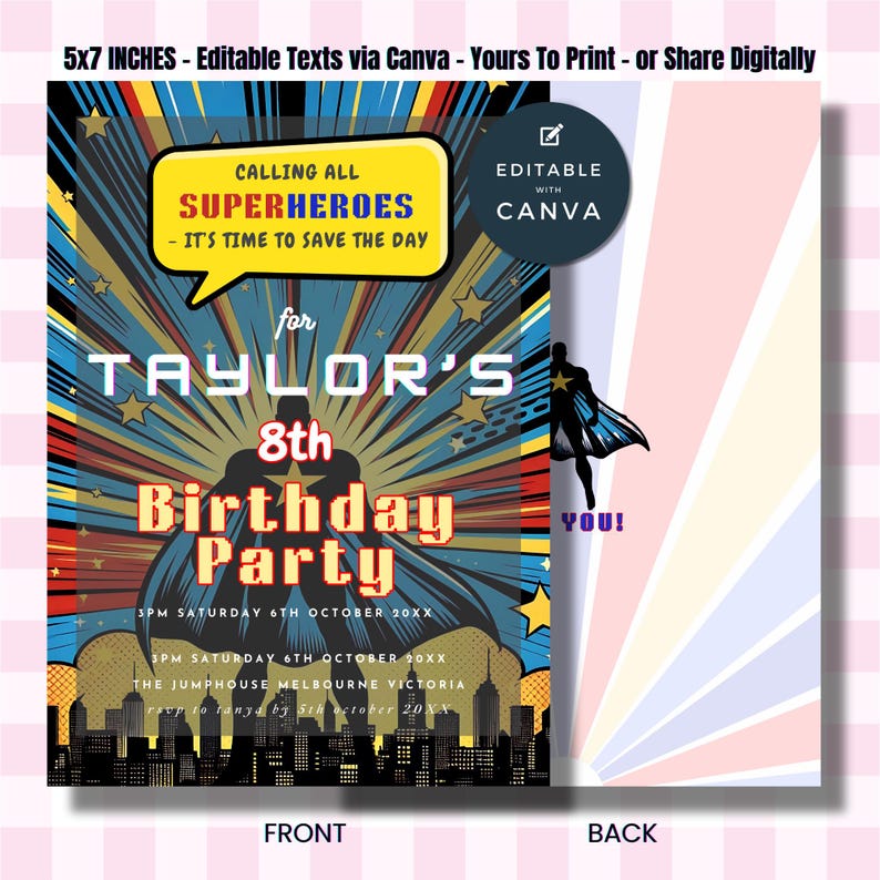 Comic Style Superhero Birthday Invitation, Boys Party Invite, Editable ...