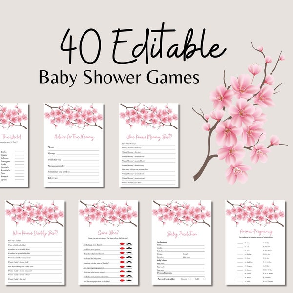 Japanese Blossom Baby Shower Games Bundle | Interactive Baby in Bloom Games | Instant Download Canva Template