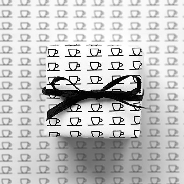 Geschenkpapier mit Espresso-Muster zum Ausdrucken für Geschenke, Buchcover, Wanddeko, etc. | black & white, einzigartiges Design