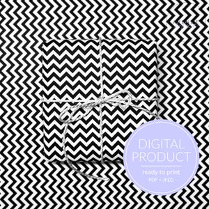 Papel de regalo en zigzag blanco y negro, papel de regalo minimalista (PDF imprimible)