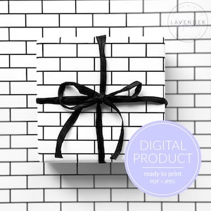 Papel de regalo imprimible con patrón de ladrillos para regalos, portadas de libros, decoración de paredes, etc. / diseño atemporal en blanco y negro
