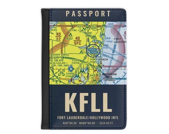 Personalized Pilot Passport Cover, Sectional Chart Passport Holder, Custom Airport Code, Aviation Gift, Faux Leather Travel Wallet